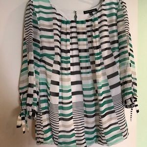 Patterned Blouse with Sheer Sleeves